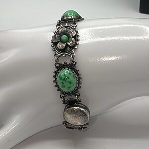 Antique Victorian Peking Jade glass bracelet with snap closure.
